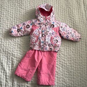 Columbia Toddler Girl Pink Snow Bibs and Reversible Coat 18 Months